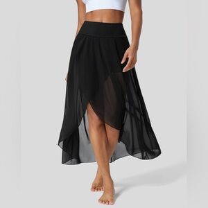 Halara breezeful high waisted high low ruffle 2- in-1 flowy quick dry mesh maxi